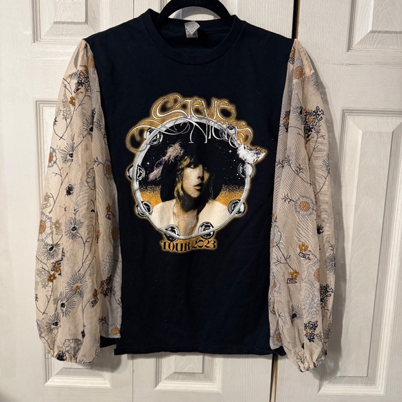 Tops - Stevie Nicks Upcycled Graphic Tour T-Shirt & Sheer Embroidered Balloon Sleeve